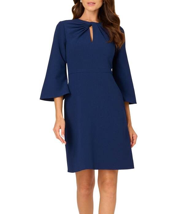 アドリアナ パペル レディース トップス ワンピース クレープ Adrianna Papell Crepe Keyhole Neck 34 Sleeve Sheath Dress Navy Sateen ネイビー