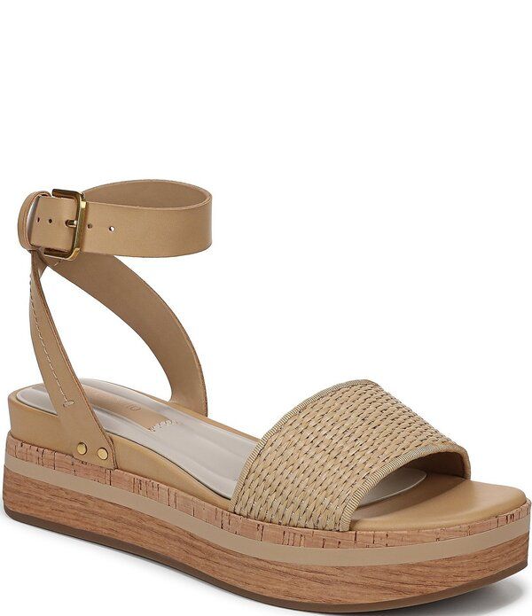 フランコサルト レディース シューズ サンダル プラットフォーム アンクル レザー Franco Sarto Hava Leather and Woven Raffiankle Straplatform Wedge Sandals Beige ベージュ