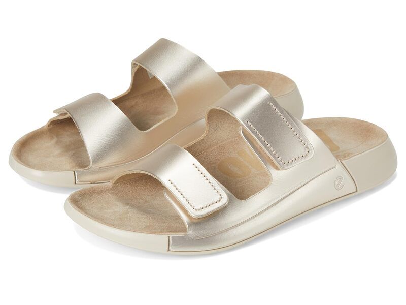 エコー レディース シューズ サンダル ECCOzmo Two Band Slide Sandal Pure White Gold Metallic ホワイト