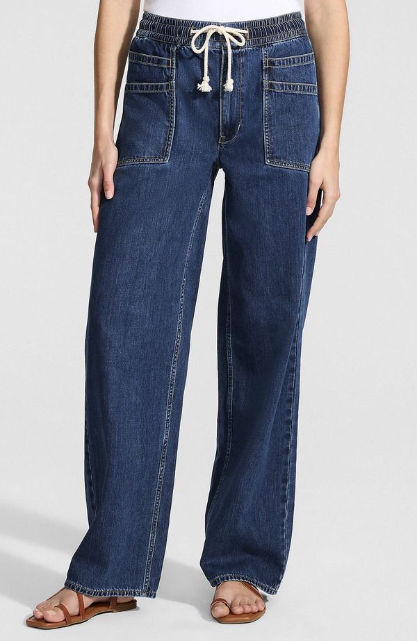 ランズエンド レディース ボトムス デニムパンツ ジーンズ Lands End Lightweight Denim High Rise Relaxed Straight Pull On Pocket Jeans Crawford Wash デニム