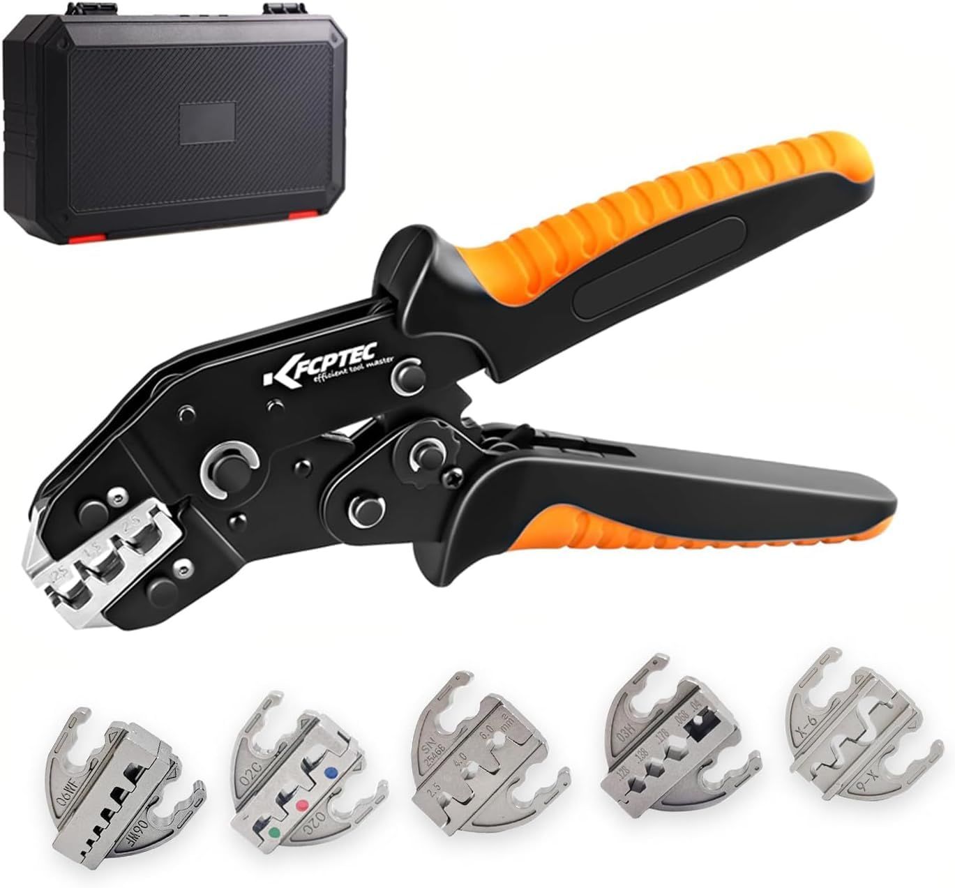 KF CPTEC 圧着工具セット 6点セット 交換ジョー付き 片手操作対応 圧着ペンチ スペード端子・絶縁/非絶縁端子・フェルール・ソーラーコネクタ・同軸端子対応 電気工事 DIY用★m