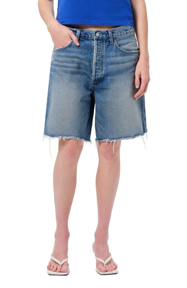 アゴルド レディース ボトムス デニムパンツ ハイウエスト ショートパンツ AGOLDE Indra Long High Waist Cutoff Denim Shorts Journal Md Marbled Ind デニム