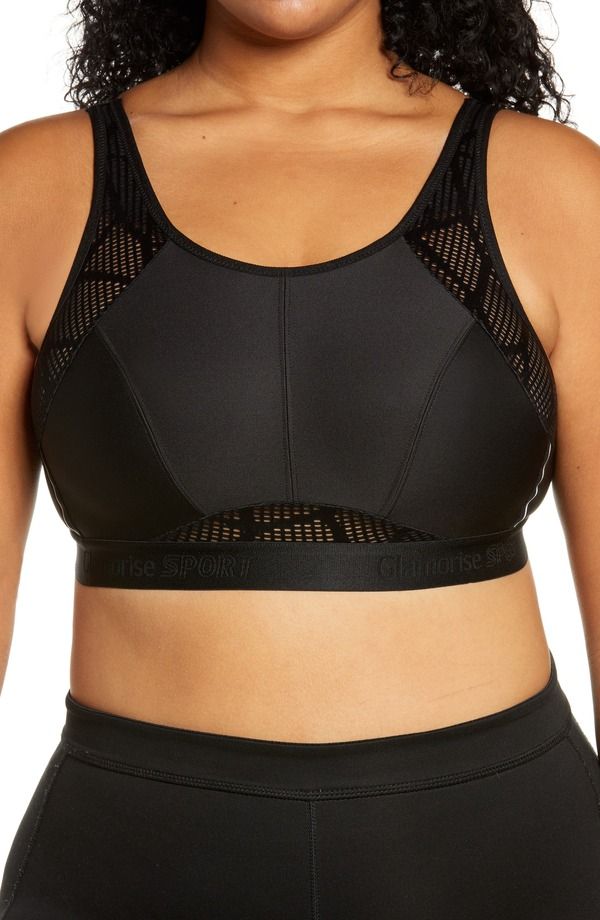 グラマライズ レディース アンダーウェア ブラジャー メッシュ Glamorise NoSweat Full Figure Mesh Sports Bra Black ブラック
