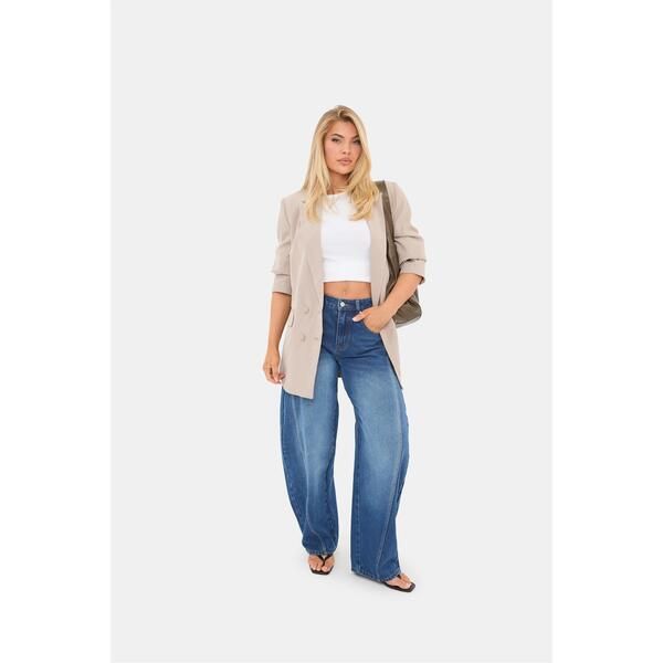 アイソウイットファースト レディース ボトムス デニムパンツ コットン ジーンズ I Saw It First Womens Barrel Jean High Waisted Fullength Cotton Jeans Mid Blue Wash ブルー