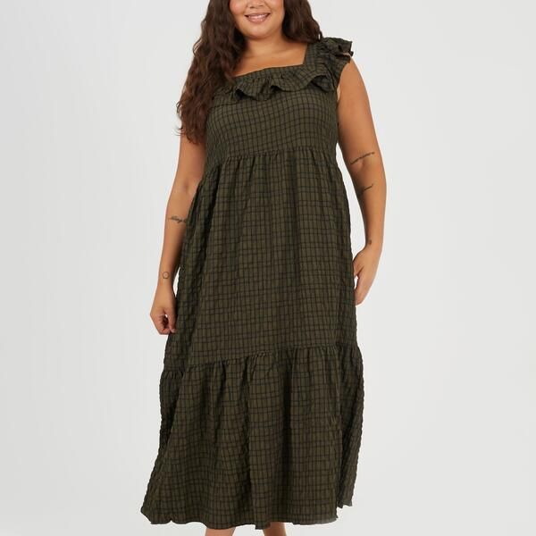 ブレーブソウル レディース トップス ワンピース プラスサイズ マキシ Brave Soul Womens Plusize Seersucker Maxi Dress with Tie Back Detail KhakiBlack ブラック