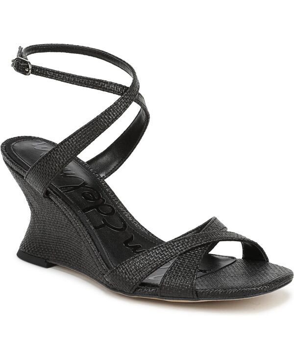 サムエデルマン レディース シューズ サンダル Sam Edelman Womens Davi Strappy Wedge Sandals Black Faux Raffia ブラック