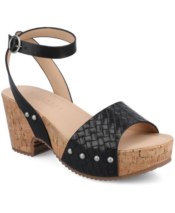 ジュルネ コレクション レディース シューズ サンダル ヒール Journee Collection Womens Vanessa Cork Heel Dressandals Black Woven ブラック