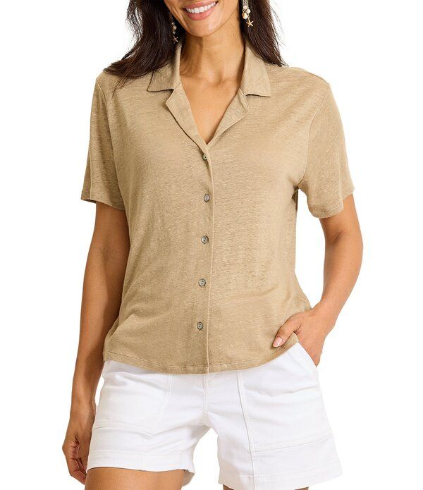 トッミーバハマ レディース トップス Tシャツ リネン Tommy Bahama Linnea Linen Slub Notch Collar Short Sleeve ButtonFront Camp Shirt Chinchilla 23,944円