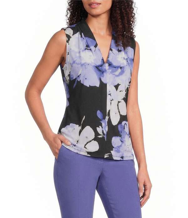 カルバンクライン レディース トップス シャツ Vネック フラワー柄 ノースリーブ ニット ジャージー フラワー Calvin Klein Knit Jersey Floral VNeck Sleeveless Top BlackFuture Dusk Mul