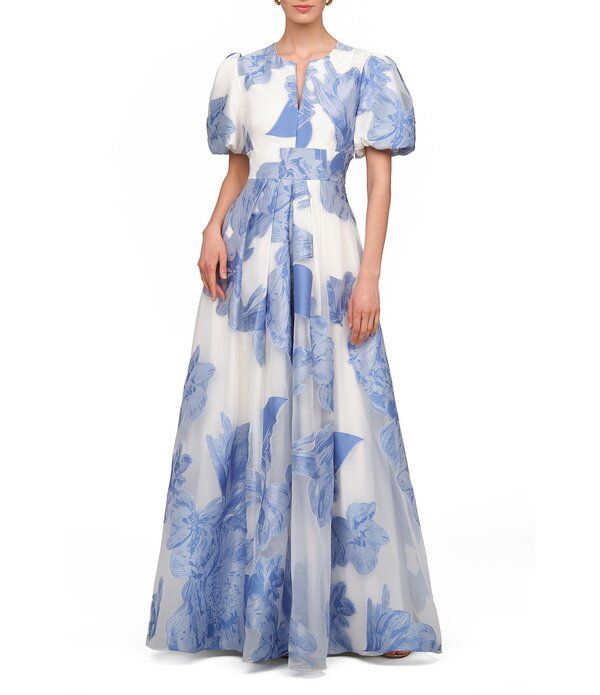 ケイ アンジャー レディース トップス ワンピース フラワー柄 フラワー Kay Unger Olena Floral Organza Gown Oxford Blue ブルー