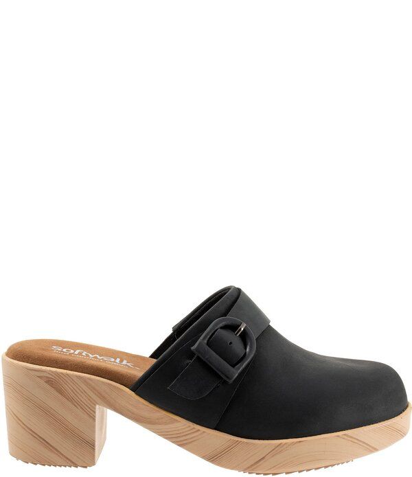 ソフトウォーク レディース シューズ サンダル レザー SoftWalk Ferrara Oiled Leather Clogs Black ブラック