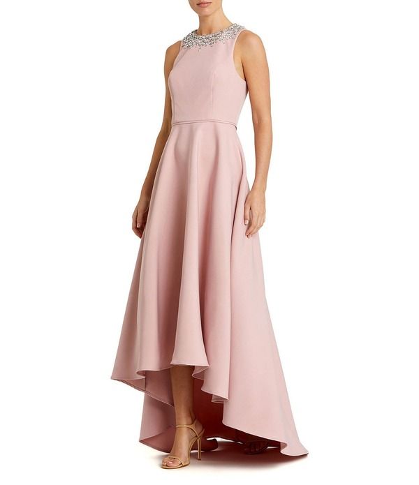 マックダガル レディース トップス ワンピース クレープ ハイネック ノースリーブ Mac Duggal Crepe Beaded High Neck Sleeveless HighLow Ball Gown Blush ブラッシュ