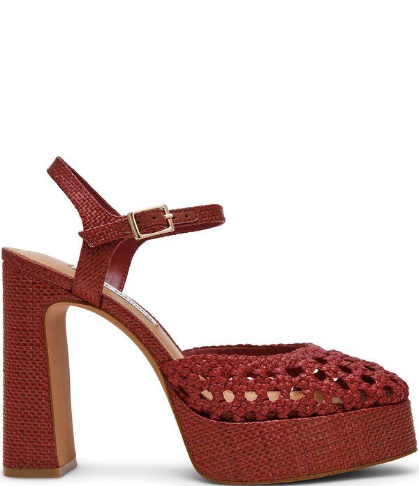 スティーブ マデン レディース シューズ ヒール プラットフォーム Steve Madden Lexie Raffia Block Heel Platform Dress Pumps Rust ラスト