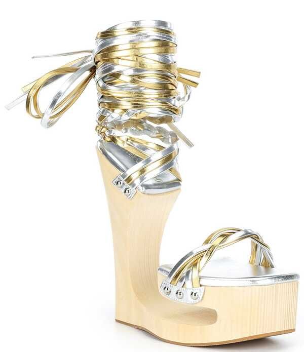 ジェフリー キャンベル レディース シューズ サンダル プラットフォーム トール カラーブロック Jeffrey Campbell Mazes Metallicolorblock Strappy Wraparound Tie Open Platform Wed