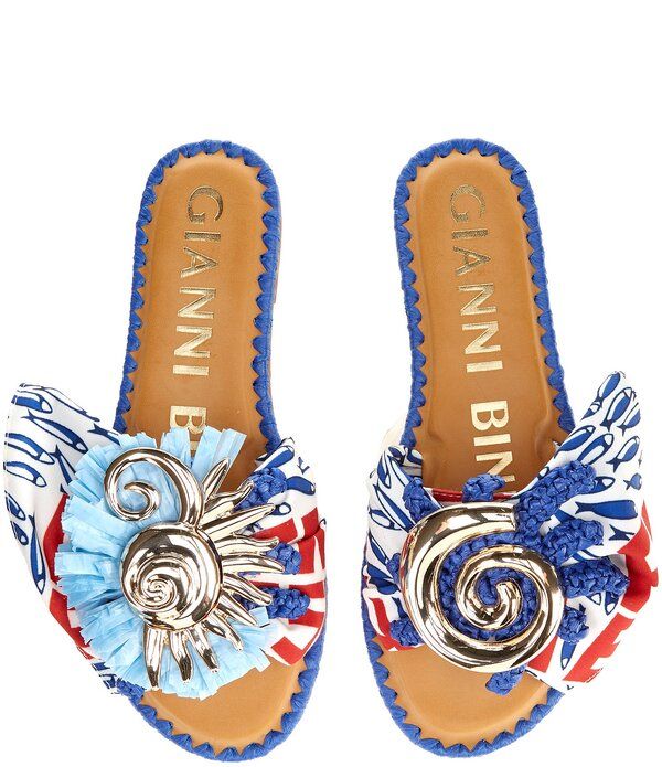 ジャンビニ レディース シューズ パンプス プリント サンダル Gianni Bini Jillian Printed Mismatched Shell Ornament Slide Sandals BlueRed ブルー