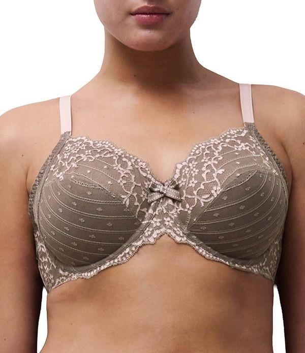 シャントル レディース アンダーウェア ブラジャー フラワー柄 レース フラワー Chantelle Rive Gauche Floral Stretch Lace 3Part Cup Underwire Bra Bronzed TaupeRose Sable