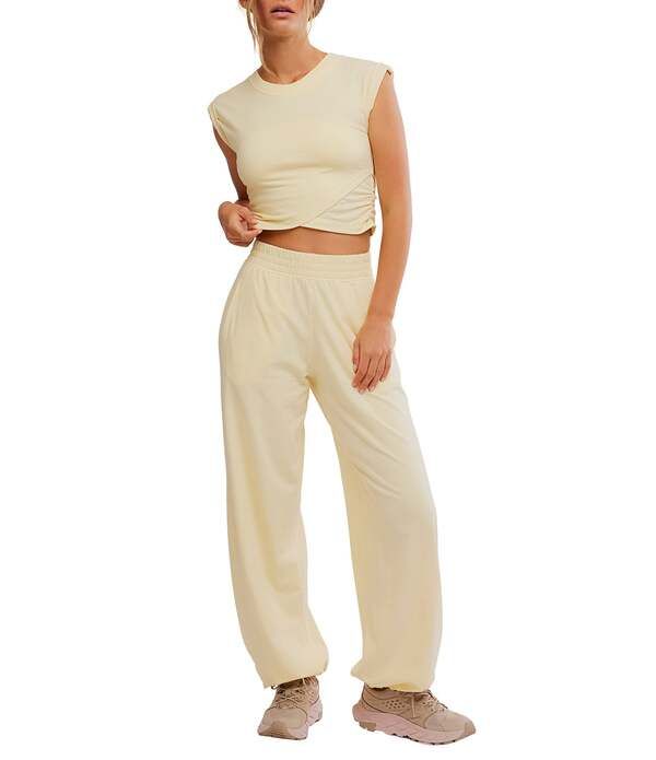 フリーピープル レディース ボトムス カジュアルパンツ クルーネック Tシャツ クロップド Free People FP Movement Hot Shot Crossover Crew Neck Cropped Muscle Tee HighRise Wai