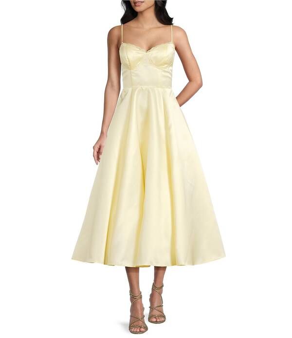 ビーダーリン レディース トップス ワンピース レーストリム ミディ レース B Darlin Sweetheart Neck Lace Trim Spaghetti Strap Midi Party Dress YellowYellow イエロー