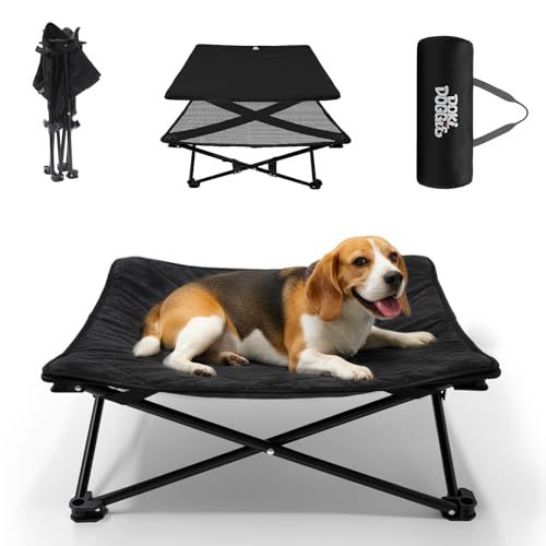 折りたたみ式ドッグベッド，携帯用の犬用ベッドです，小型犬用ペット用ベッドです，スチールフレーム 安定 耐久 通気性テスリン生地 スエードクッション付き ソフト エレベーテッド ペットコット 地面から離れ室内室外兼用 ブラック (57×57×2 cb6f1781