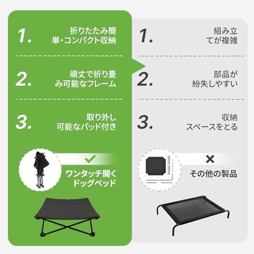 折りたたみ式ドッグベッド，携帯用の犬用ベッドです，小型犬用ペット用ベッドです，スチールフレーム 安定 耐久 通気性テスリン生地 スエードクッション付き ソフト エレベーテッド ペットコット 地面から離れ室内室外兼用 ブラック (57×57×2 cb6f1781
