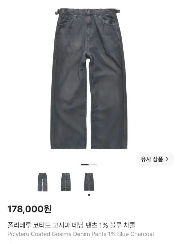 2) POLYTERU コーテッド Gosima デニム パンツ 1% ブルー チャコール