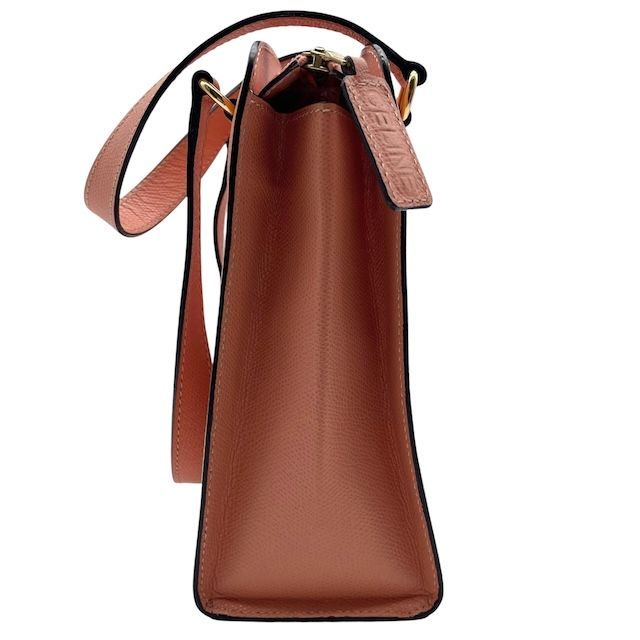 希少 美品 CELINE セリーヌ ハンドバッグ トートバッグ レザー シボ革 オレンジ ヴィンテージ レディース