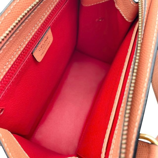 【美品】オールドセリーヌ ハンドバッグ 型押しシボ ターンロック 金具 オレンジ 希少 美品 CELINE セリーヌ ハンドバッグ トートバッグ レザー シボ革