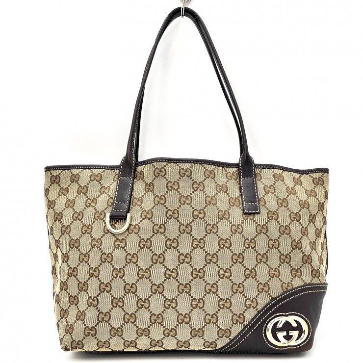GUCCI（グッチ）GGキャンバス ニューブリット トートバッグ ハンドバッグ GG柄 ベージュ ブラウン レザー ゴールド金具 169946【中古】