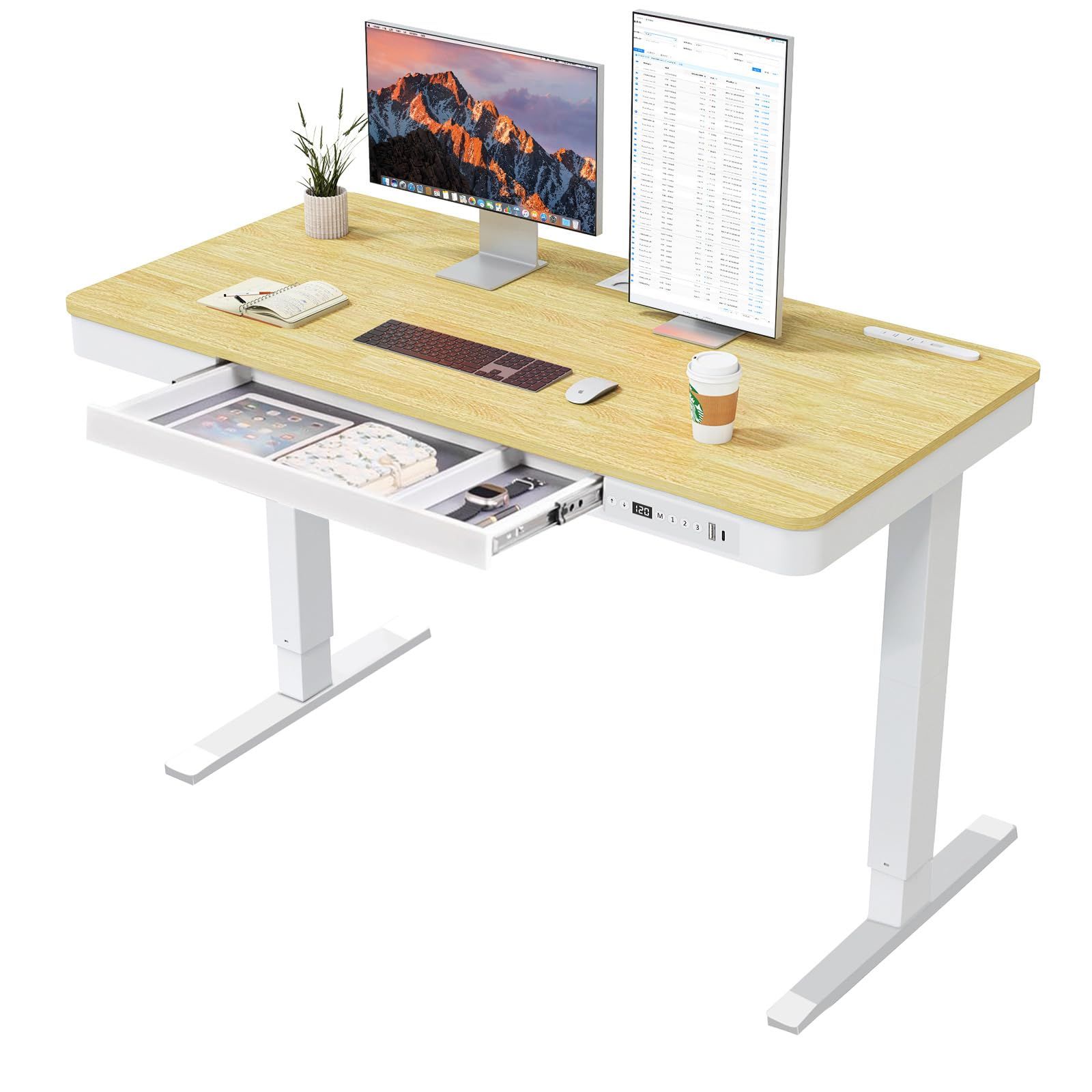 LSTLIFE 電動 昇降デスク 昇降式デスク 2モーター 幅120cm モニターアーム取付可能 スタンディングデスク コンセント付き 簡単組立 TypeA TypeC USB充電付き 高さ調整可能 引き出し付 在宅ワーク パソコンデスク ワークテーブル ｍａ