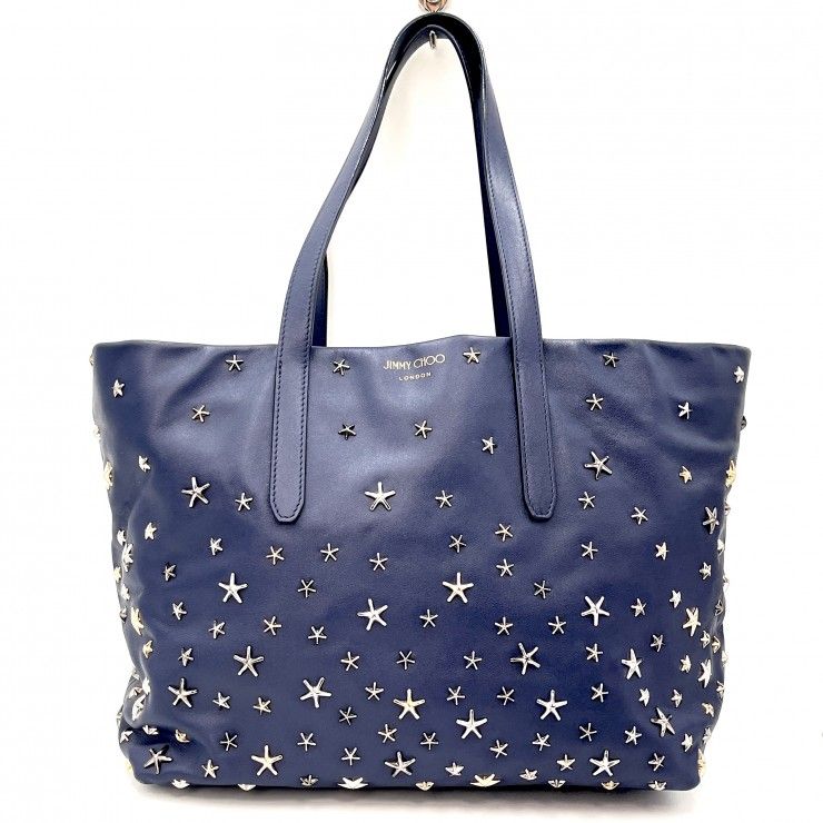 JIMMY CHOO（ジミーチュウ）ソフィア トートバッグ スタースタッズ ネイビー レザー レディース 肩掛け イタリア製【中古】