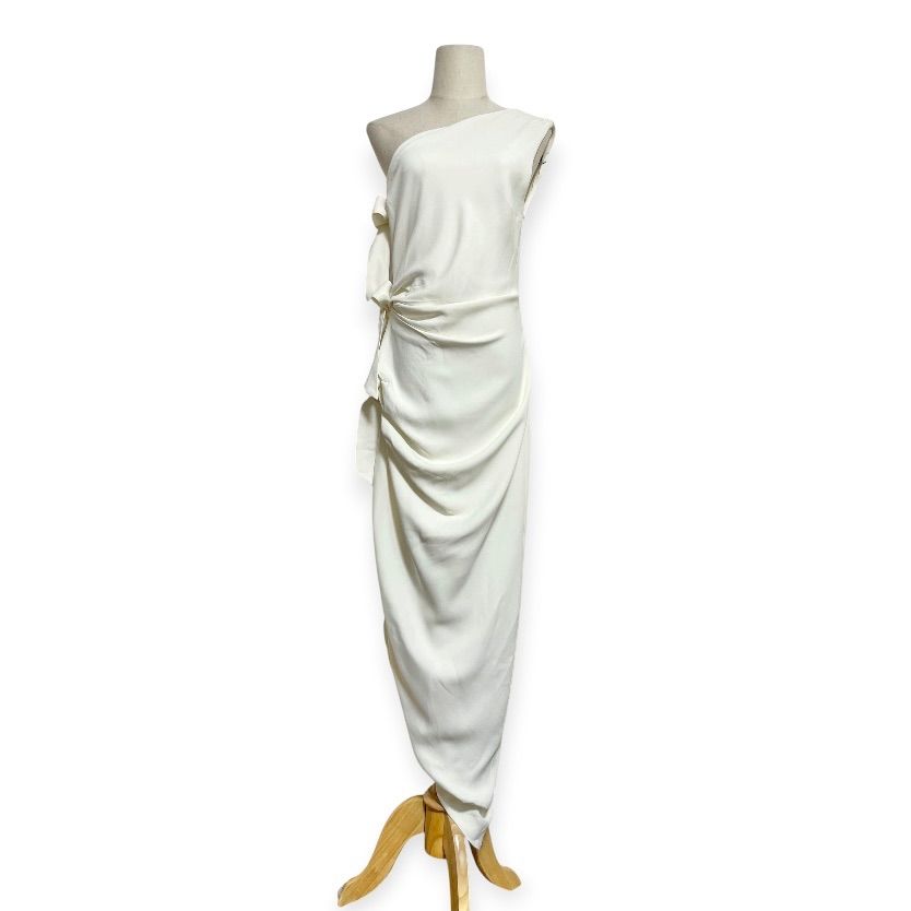 未使用品 Helsa ヘルサ SELINE DRESS セリーヌドレス ワンピース アシンメトリー ワンショルダー ドレープ カットアウト りぼん