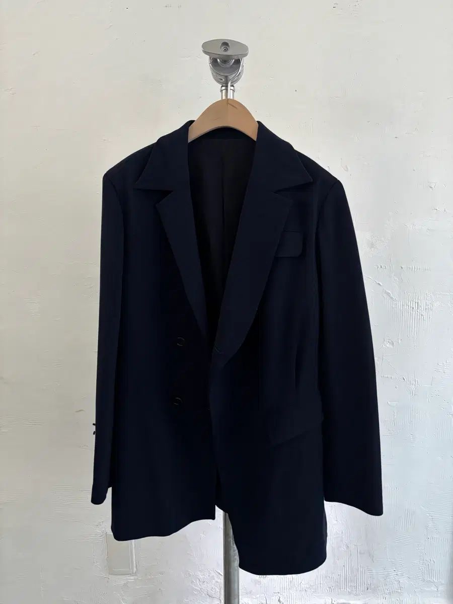 YOHJI YAMAMOTO ヨウジヤマモト ネイビー アシンメトリー ダブル ブレーザー ジャケット