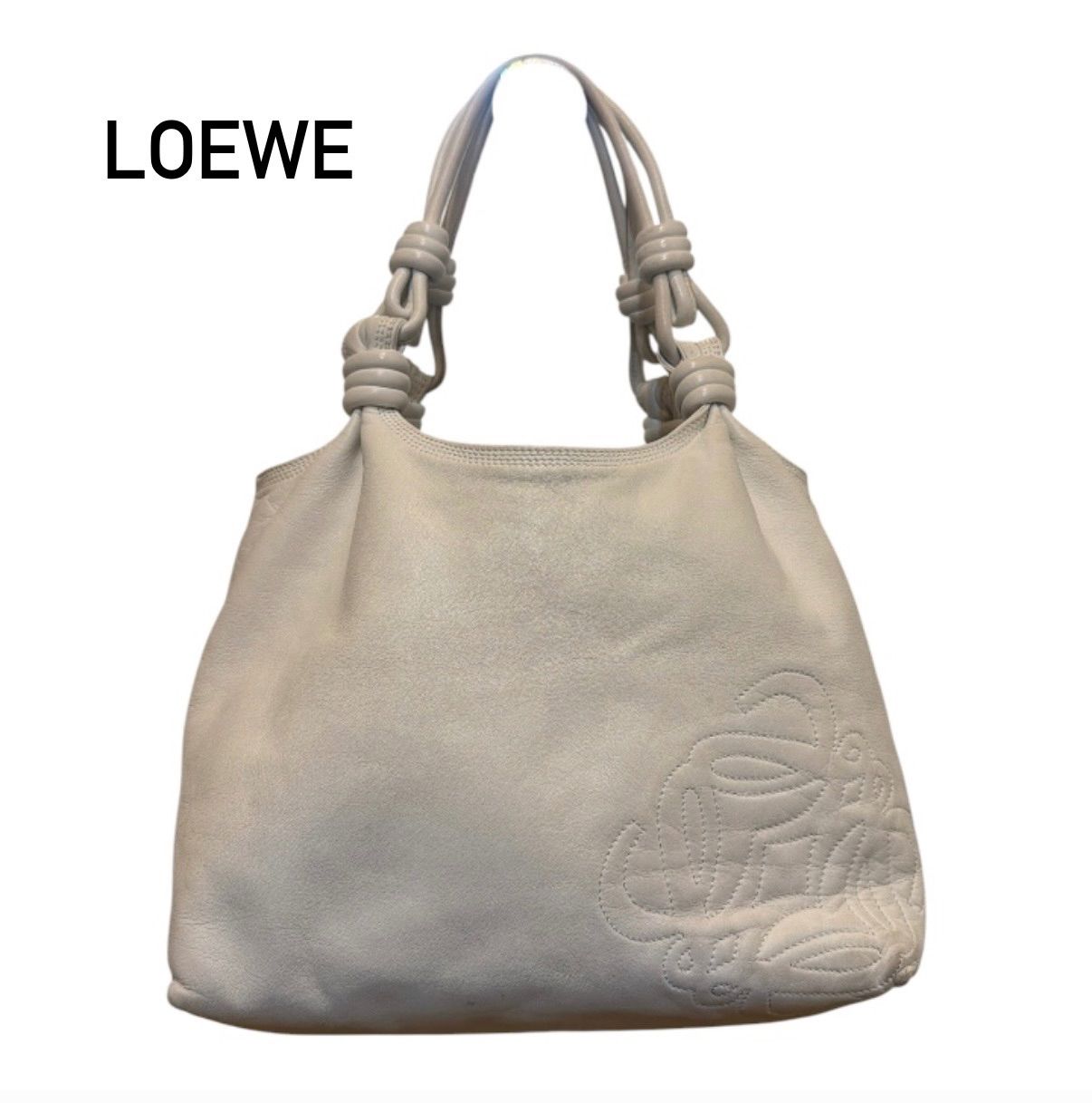 LOEWE ロエベ アナグラム ステッチ ナッパレザー トートバッグ 白
