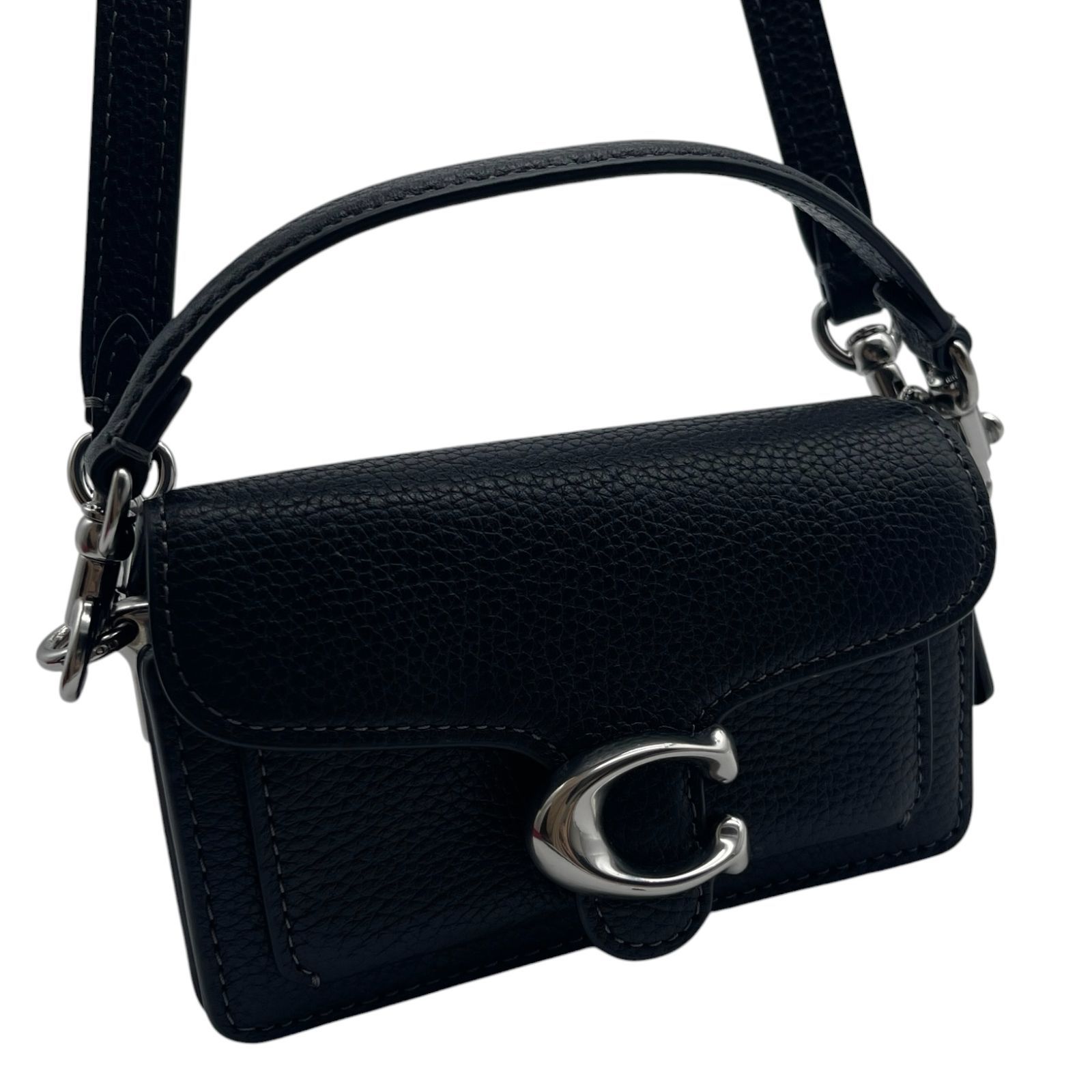 美品 COACH コーチ ショルダーバッグ タビー12 マイクロサイズ 2way Cロゴ レザー ブラック 金具シルバー レディース