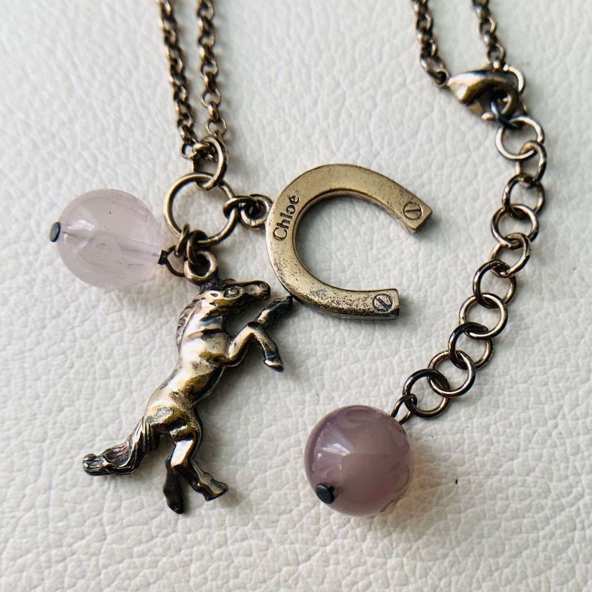 クロエ Chloe 馬蹄 チャーム ホース 馬 ネックレス ピンク ボール