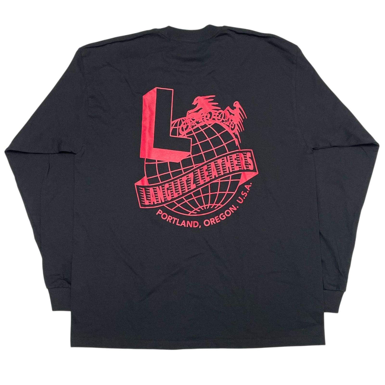 未使用品 黒 USA製 Lサイズ Langlitz Leathers ラングリッツレザー Tシャツ ロンT 袖プリント