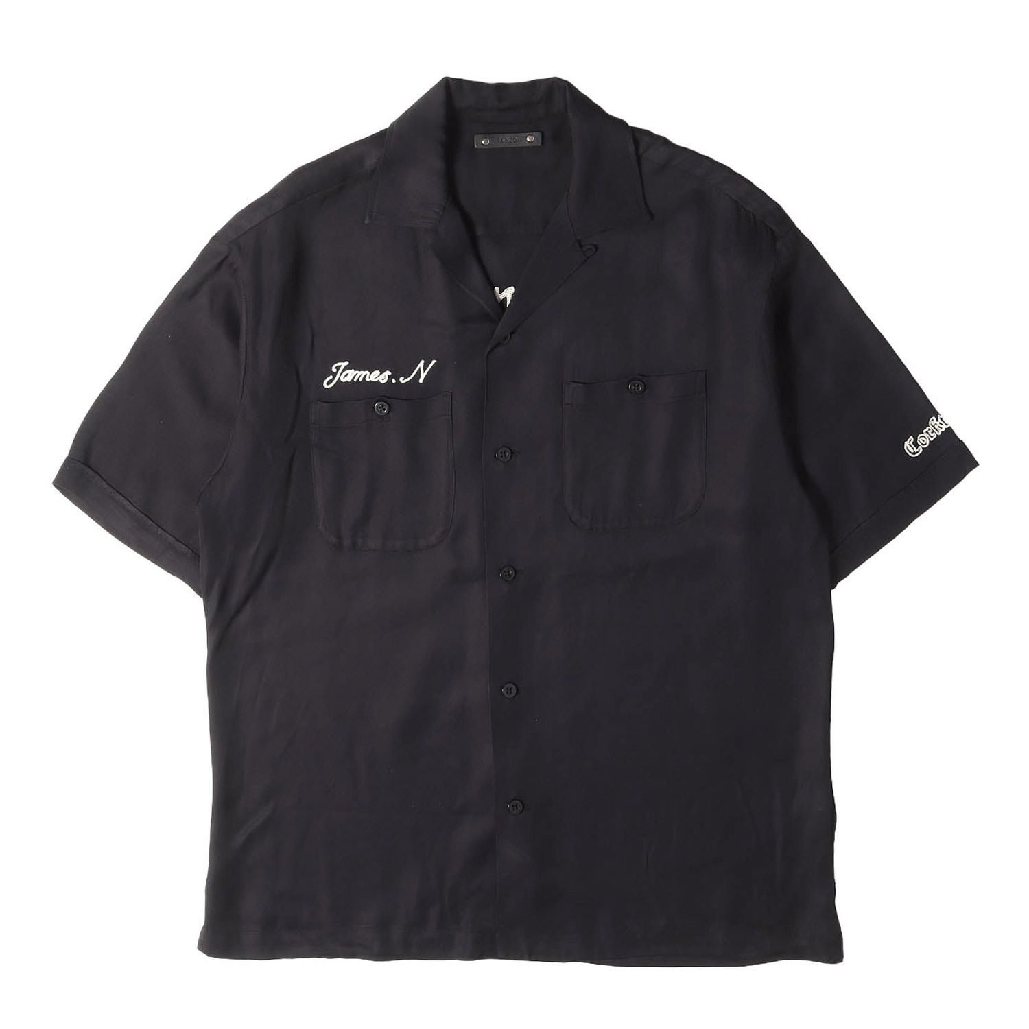 【美品】MINEDENIM マインデニム Tシャツ ブラック 黒 サイズ:3 | 24SS デトロイト エンブロイダリー ボーリングシャツ (Detroit Embroidery Bowling SH) | トップス 日本製【メンズ】【中古】