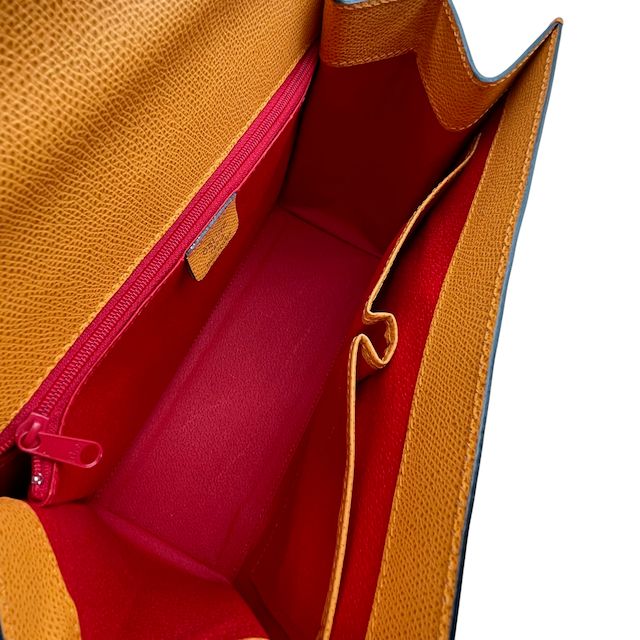 美品 CELINE セリーヌ 2way ハンドバッグ ショルダーバッグ 斜め掛け ターンロック レザー シボ革 金具 ロゴ オレンジ ヴィンテージ レディース 保存袋付き
