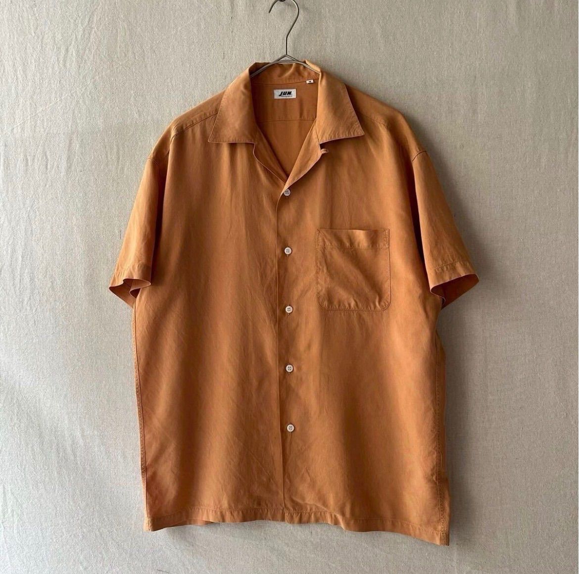 80s 90s JUN MEN レーヨン オープンカラー シャツ / M オレンジ 半袖 ボックス ビンテージ T6-04036-9178
