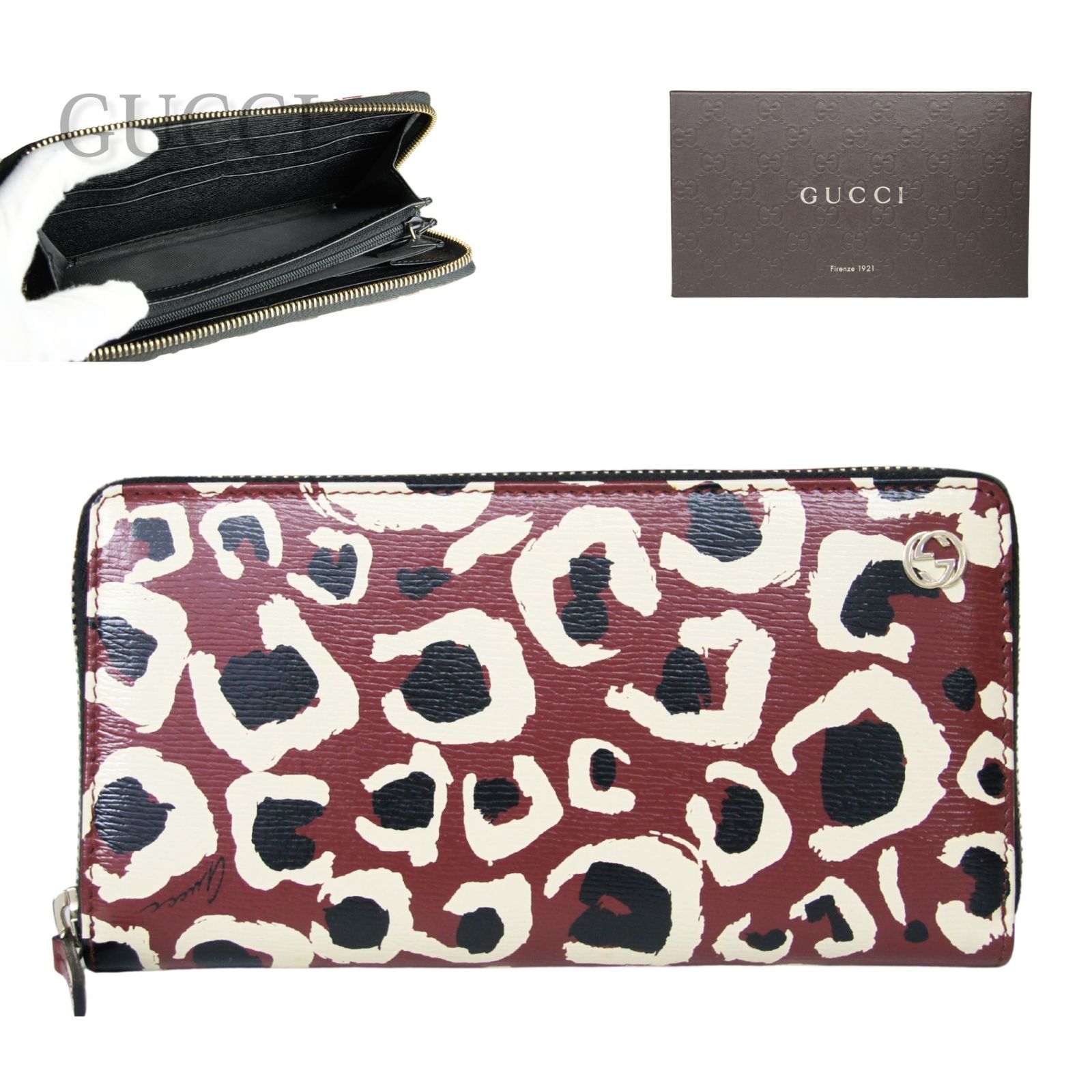 【中古】GUCCI グッチ レオパード 長財布 レディース ブラウン 茶 ブラック 黒 309705 534563 ラウンドファスナー ロングウォレット アニマル柄 レザー 本革 大容量収納 人気 希少 高級 デイリー