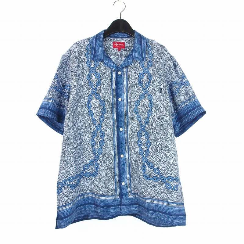シュプリーム SUPREME 20SS Mosaic Silk S/S Shirt モザイク シルク 半袖 シャツ L ブルー