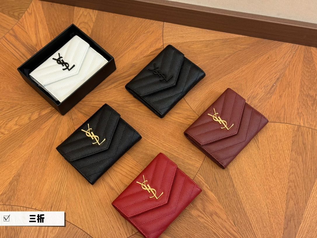 【本日限定特価】イヴ?サンローラン キャビアレザー ミディアムウォレット 13×10cm フルレザー 専用ボックス付き[本日特価|新品未使用品] 8,520円