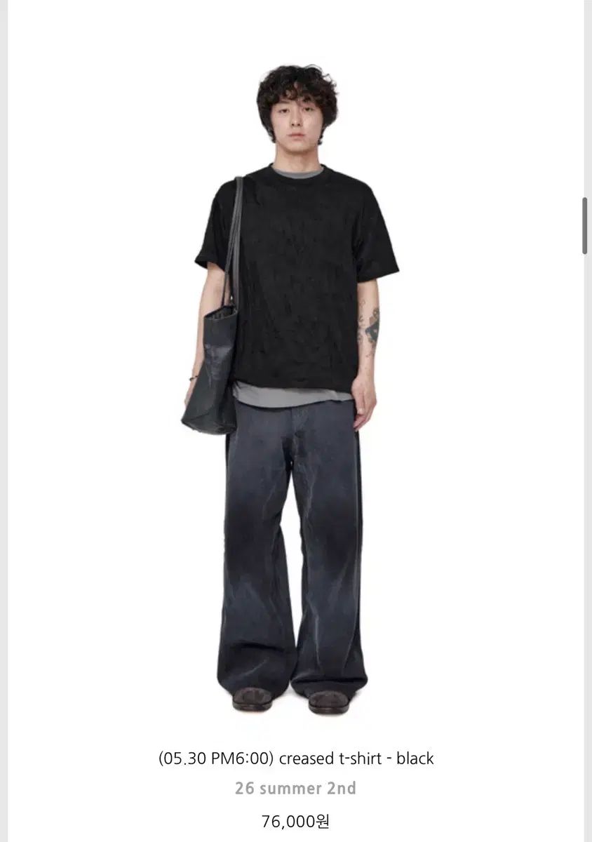 3) POLYTERU クリーズド Tシャツ ブラック
