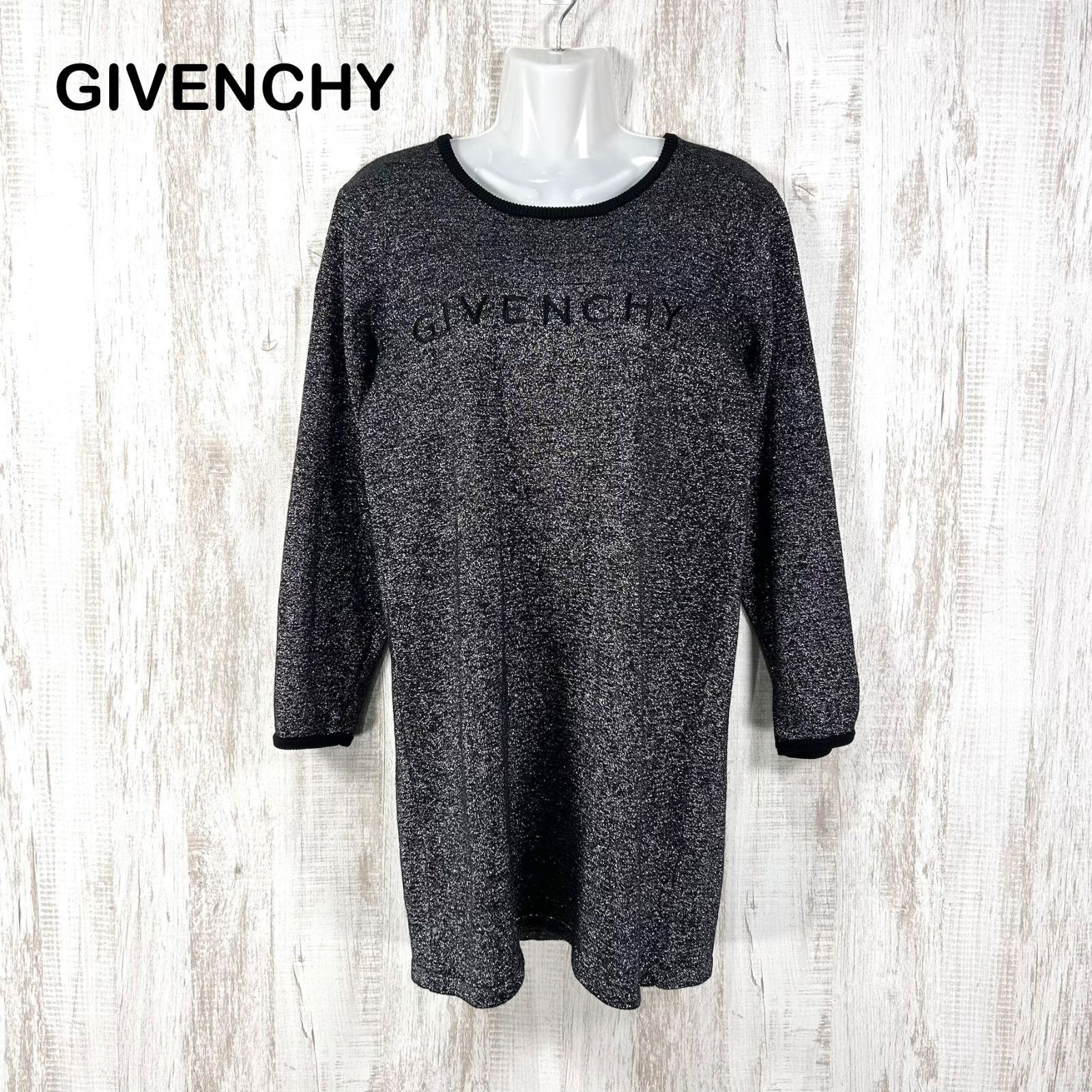 美品 GIVENCHY ジバンシー ロゴ刺繡 ラメ ニットワンピース ブラック y2k 12,780円