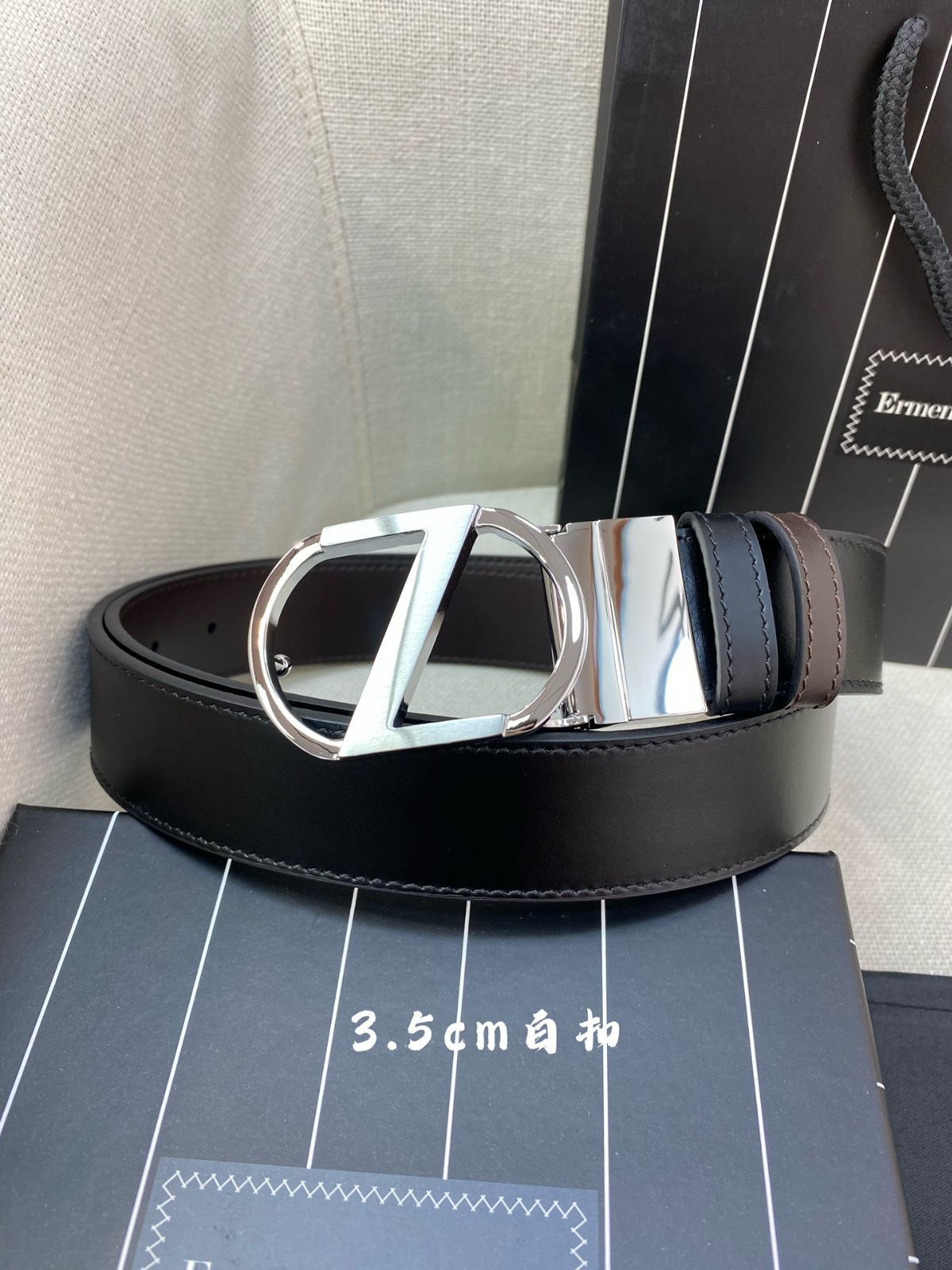 【今日特価】Zegna 35MM 小牛皮メンズベルト-2
