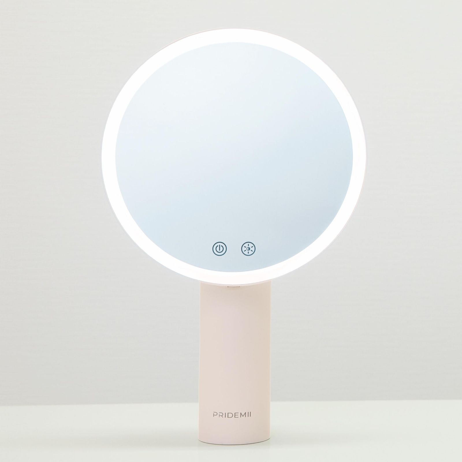 PRIDEMII（プライドミー） ポール型 多機能LED女優ミラー 場所を取らないパッドスタンド バッテリー内蔵 簡単タッチ操作 自動消灯 明るさメモリ 無段階調整 3色LED 化粧鏡 化粧ミラー 卓上ミラー ライト付き (ソリッドピンク)★ 03d08535