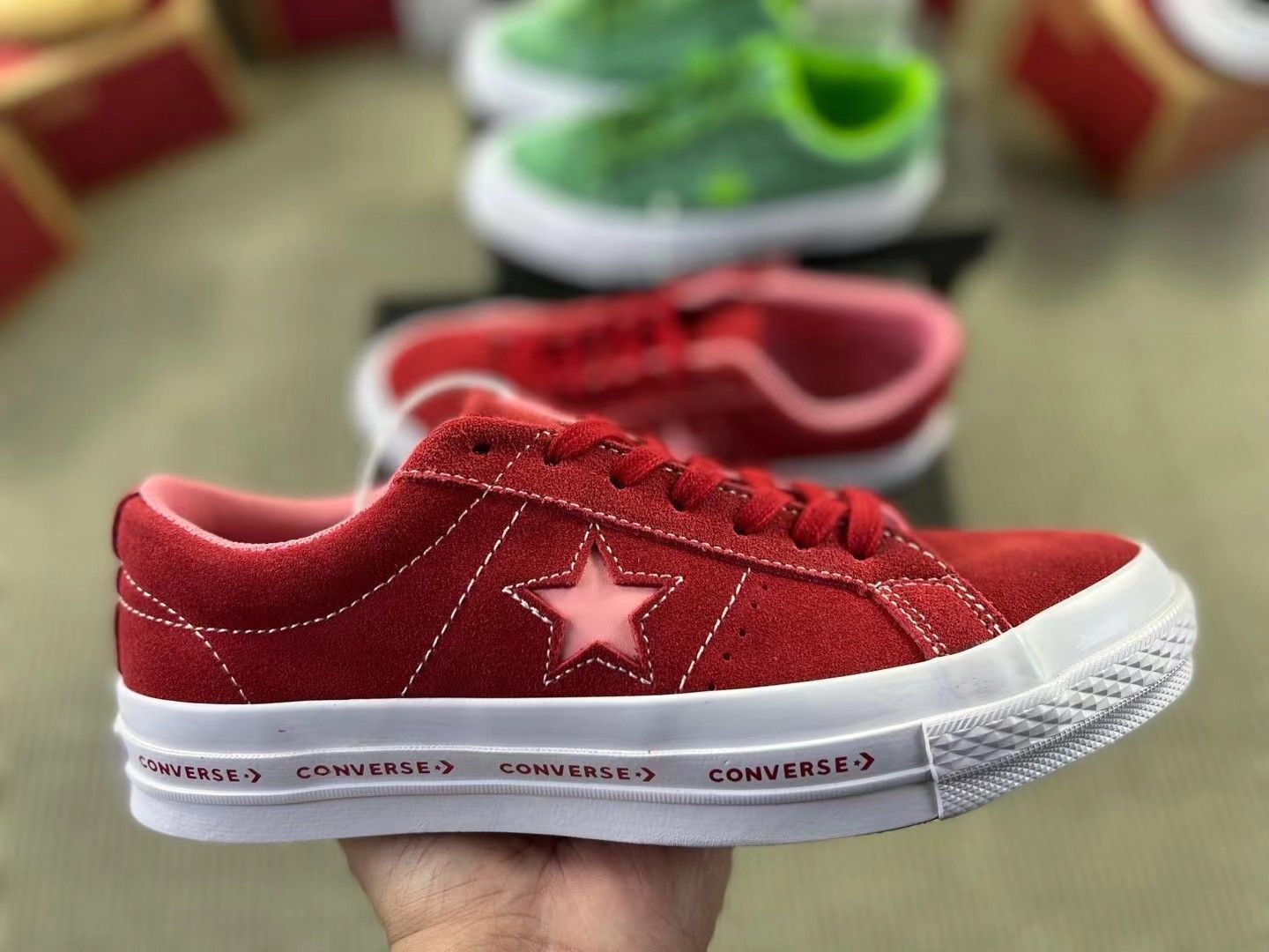 【今日特価】Converse One Star 木村一星 クラシック スエード サルファ スケートシューズ（スイカレッド）！送料無料！在庫限定のお得な価格です！