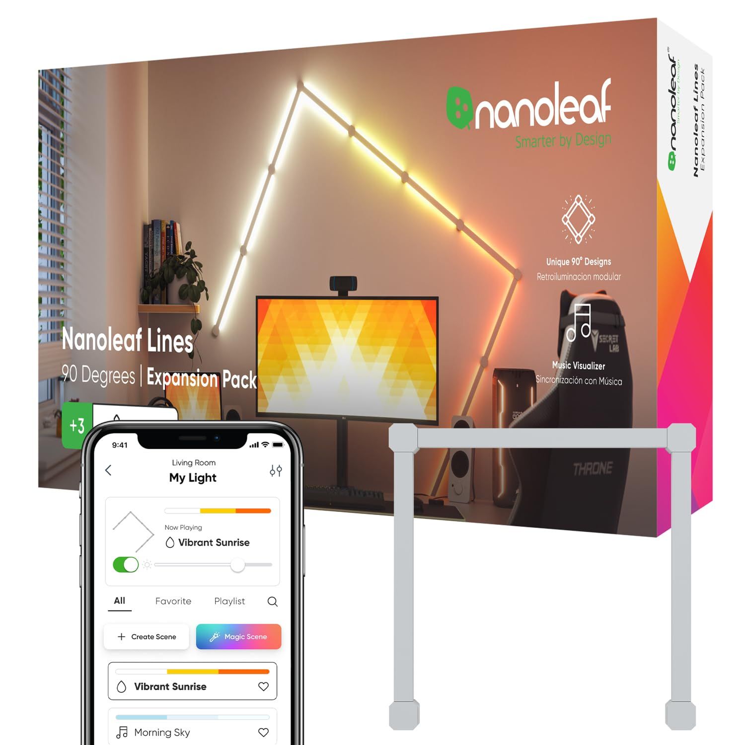 Nanoleaf Lines スマートライトパネル ナノリーフ 拡張パック 3本入り 90° 追加用LEDライン スマートライトシステム互換 音楽/画面連動 1680万色 WiFi Alexa Google ゲームルームデコレーション 光る壁 9dc72351