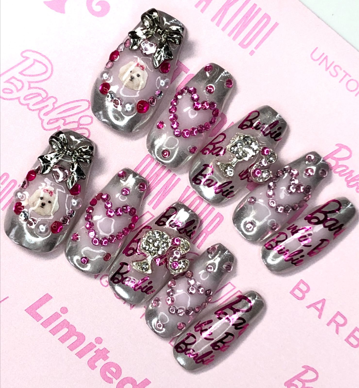 【現品】Barbie風 Y2K デコ盛り ハートネイル ピンク ネイルチップ