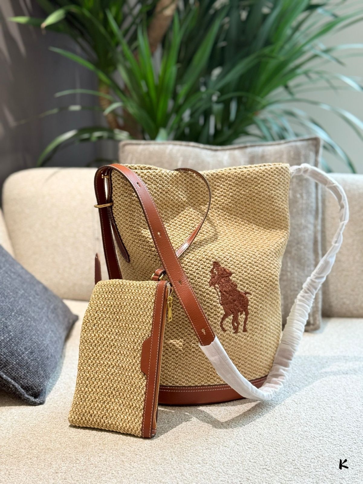 【今日特価】Ralph Lauren Raffia Woven Bucket Bag / ラルフローレン ラフィア 編み バケツバッグ